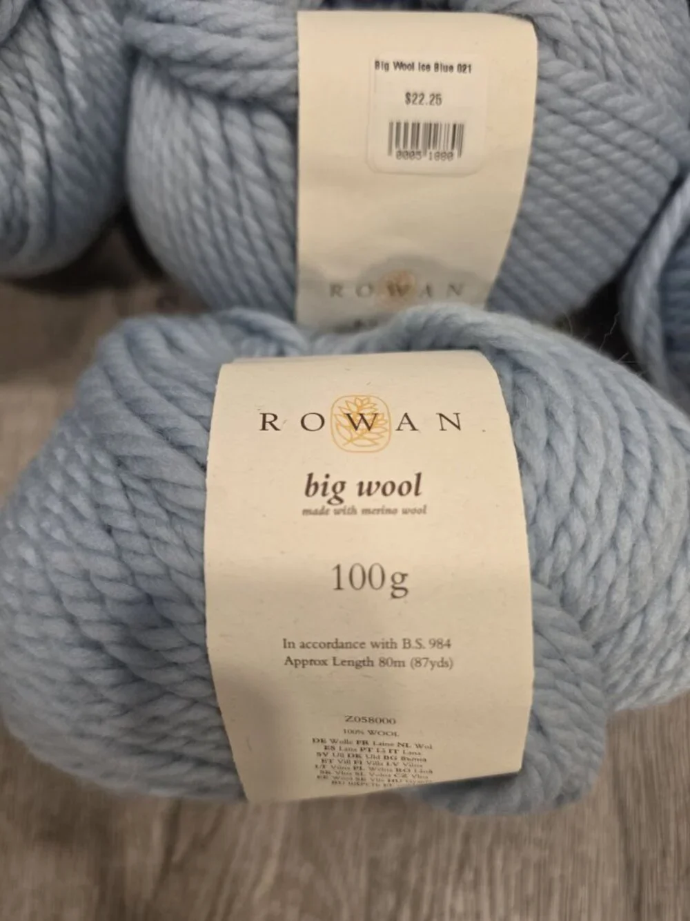 Rowan Big Wool Yarn Ice Blue 100g 87 Yards Lot Of 6 Skeins 100% Merino Wool